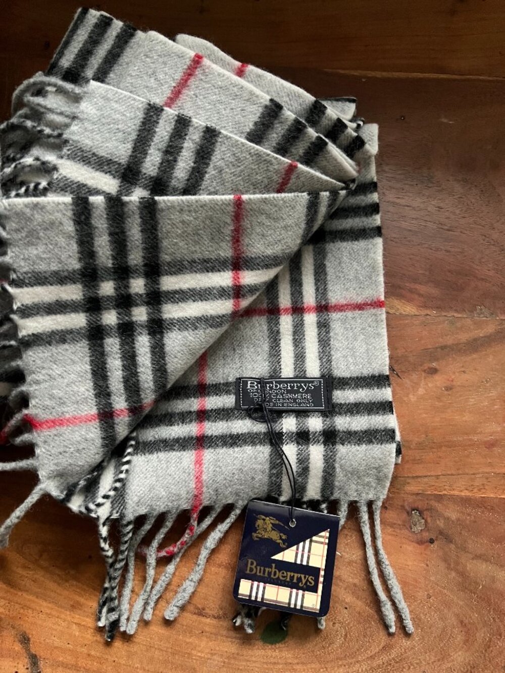 Burberry Grey Classic Check Cashmere Scarf New with Tag